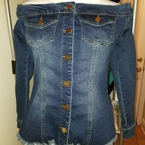 Denim off the shoulder top.